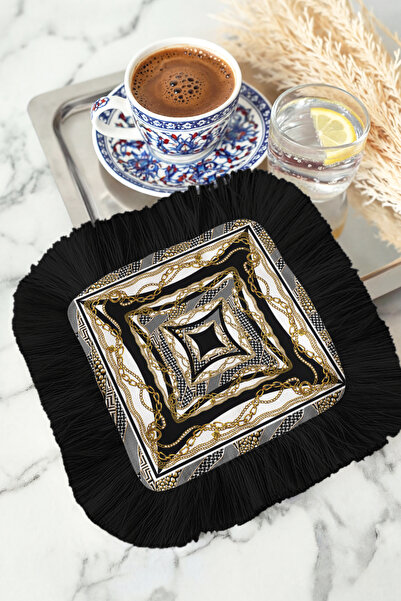 Evimde Bambaşka Șervețel de cocktail cu franjuri și motiv cu lanț - Șervețel ...