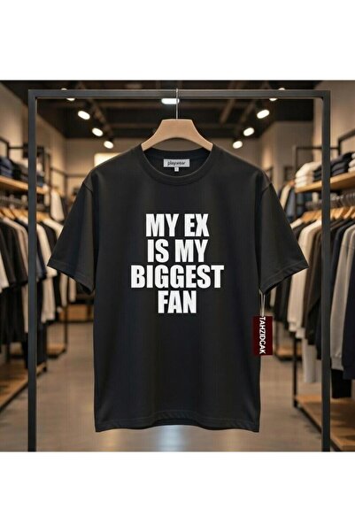 playwear Μπλουζάκι με στάμπα  "MY EX IS MY BIGGEST FAN " Unisex Oversize, Μαύ...