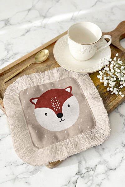 Evimde Bambaşka Șervețel elegant cu ilustrație de vulpe și franjuri pentru pr...