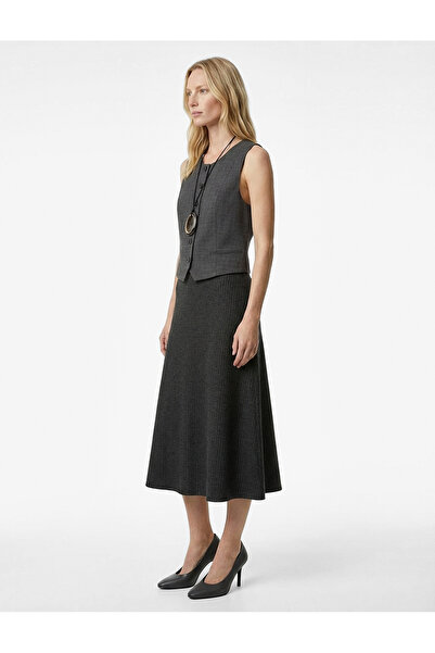 Koton A Kesim Metalik İplik Detaylı Parıltılı Midi Etek