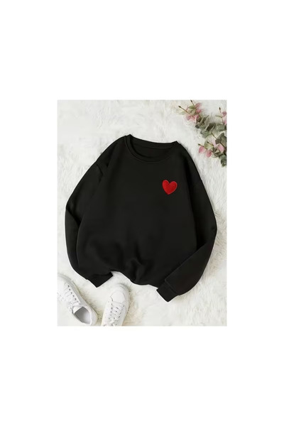 PENTHİLUS سويت شيرت كبير الحجم مطبوع عليه قلب على شكل صدر للجنسين