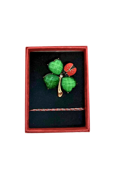 OEM Mărțișor Broșă Trifoi cu Buburuză – Cutie Cadou