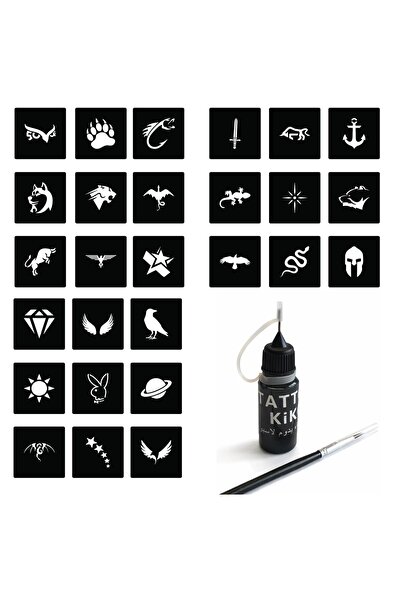 Airbrush Tattoo Kalem Uçlu Geçici Dövme Boyası Şablon ve Fırça Hediyeli Mini 2