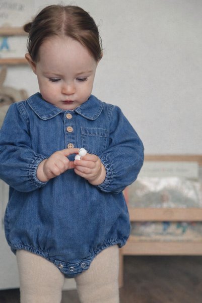 Dadamama Baby-Child Blue Denim Buttoned Bodysuit + Diaper Bag!