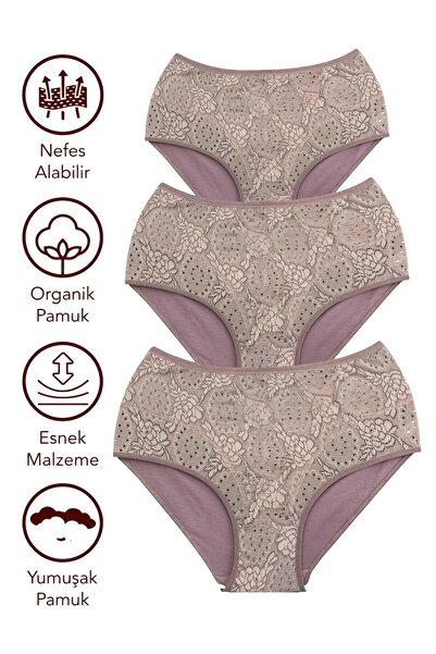 MİSSEMMA Women's Double Layer Lace Front Bato Panties 3 Pieces