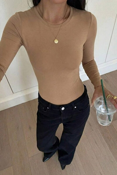 COMBİNE MİCHAİL Women's Basic Long Sleeve Stylish Coffee Blouse