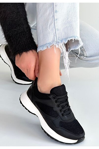 M&B COLLECT Slar Black Skin Glittery Lace-Up Sports Shoes