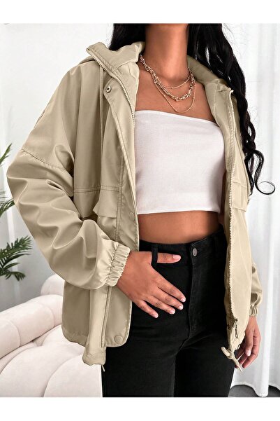 MELA ROSSA Trench pentru femei BEJ cu căptușeală cu glugă și șireturi, hidrofug