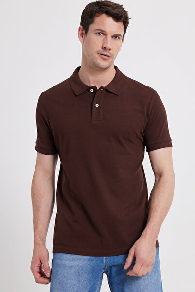 Tudors Men's Slim Fit Slim Fit 100% Cotton Brown Polo Neck T-Shirt
