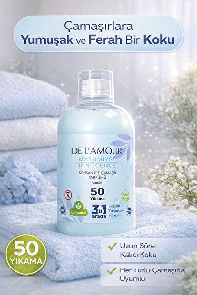 De L'amour Konsantre Sıvı Çamaşır Parfümü & Çamaşır Yumuşatıcı 50 Yıkama %0 Alerjen 500ml Masumiyet