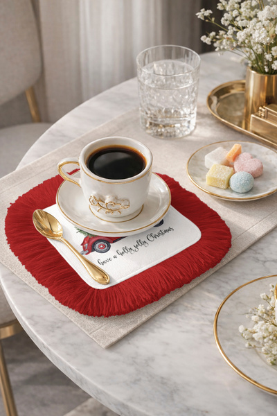 Evimde Bambaşka Șervețel clasic de Anul Nou cu franjuri și mașină decorată - ...