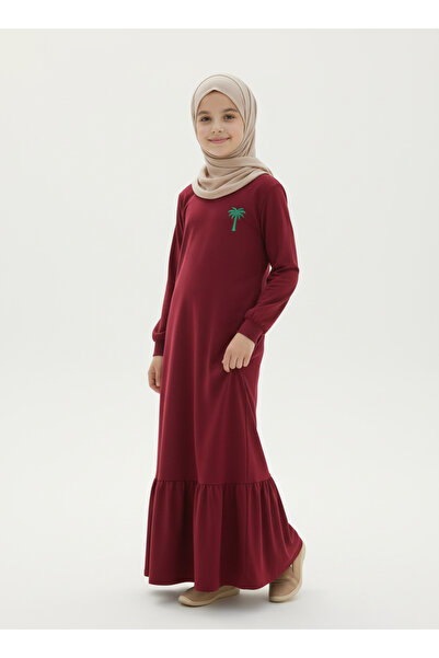 Angel&Co. Girls Clothing Kız Çocuk Koyu Kırmızı Uzun Kollu Maksi Tesettür Pen...