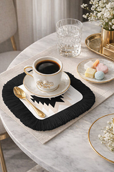 Evimde Bambaşka Εθνοτικό Γεωμετρικό Καφέ Σετ με Κρόσσια για Παρουσίαση Κοκτέι...