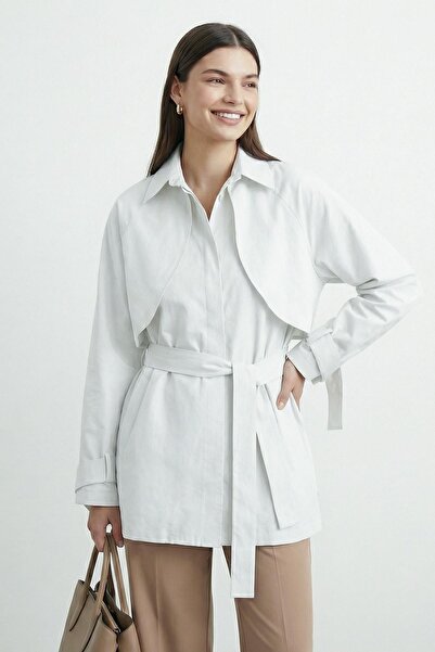 Loreen Women's Shirt with Collar, Cape, and Belted Tunic - 20759Gml - Ecru