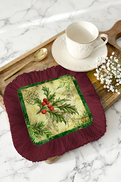 Evimde Bambaşka Новогодишна искряща салфетка с ресни - Борови шишарки Зимна е...