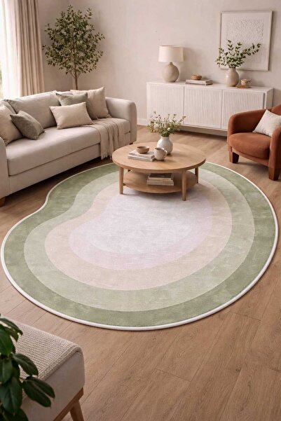 Qatalina Premium Özel Kesim Yeşil Modern Halı Kaymaz Taban Makinede Yıkanabil...