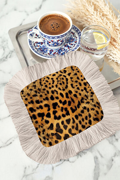 Evimde Bambaşka مناديل كوكتيل فاخرة بتصميم الفهد مع شراشيب - مناديل طبيعية بل...