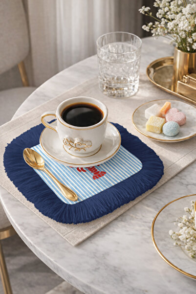 Evimde Bambaşka Marine Lüks Saçaklı Servis Kokteyl Peçetesi - Denizcilik Coas...