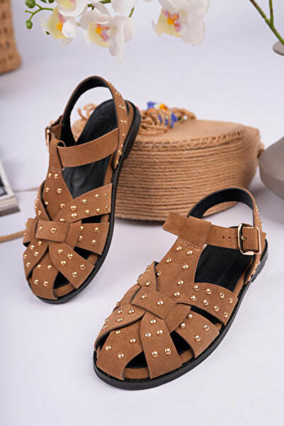 NOSEY SHOES Elena Model Genuine Leather Women's Daily Sandals with Fastening ...