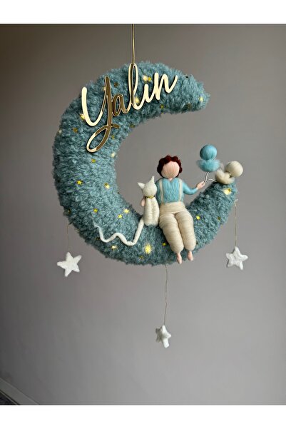 Pure baby handmade Kedi figürlü ledli keçe bebekli kapı süsü