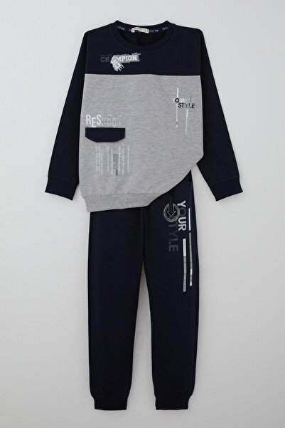 Breeze Boy's Tracksuit Set with Pocket Flap Detail and Printed Text, Ages 7-1...