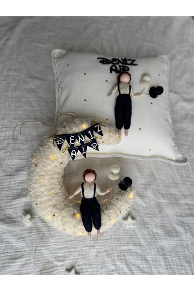 Pure baby handmade Erkek bebek ledli kapı süsü ve takı yastığı