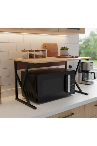 Herum Suport metalic pentru cuptorul cu microunde, cu raft din MDF, negru/mar...