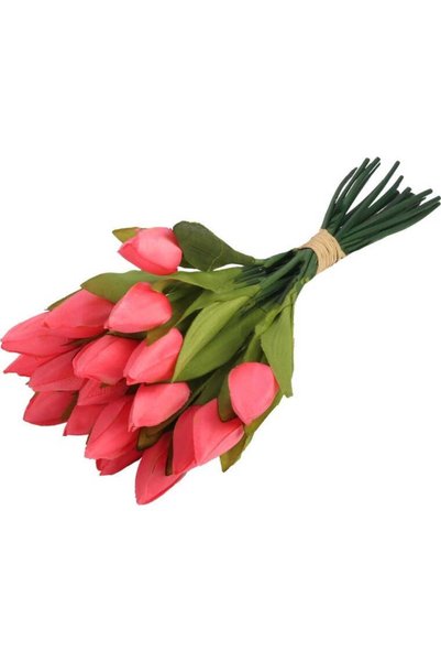 Goliat Buchet de 18 lalele artificiale de culoare roz, 33 cm înălțime