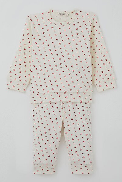 Breeze Baby Girl Pajama Set with Shoulder Patches and Cherry Pattern, 4 Month...