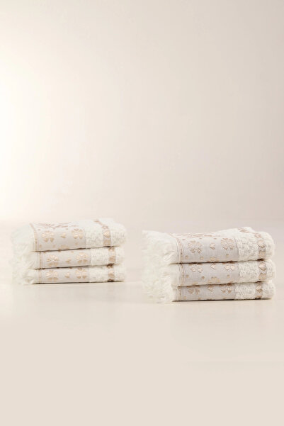 Bella Home Set of 6 Clover Hand Towels with Fringes |   50X90 cm |   Soft-Tex...