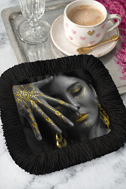 Evimde Bambaşka منديل تقديم فاخر أسود مزين بالشراشيب - منديل فني حديث بتصميم ...