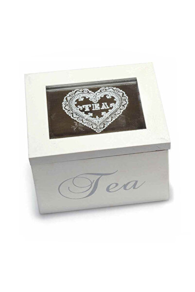 Decorer Cutie geantă de ceai din lemn, albă, 10x8,5x7 cm