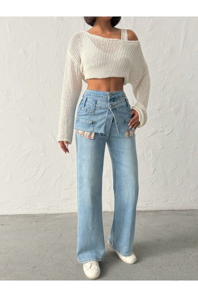 ADAMODA.RO Blugi cu picior lat și accesoriu pentru fustă