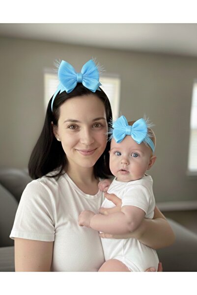 Loyen Design Tüylü Fiyonklu Anne Lohusa Tacı ve Bebek Bandana Seti – Doğum So...