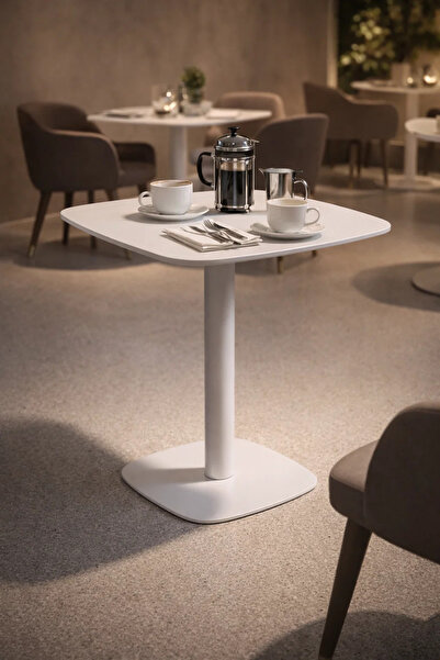 MARIA HOMES Premium White Square Bistro Table 70x70cm Modern Wooden Dining Fu...