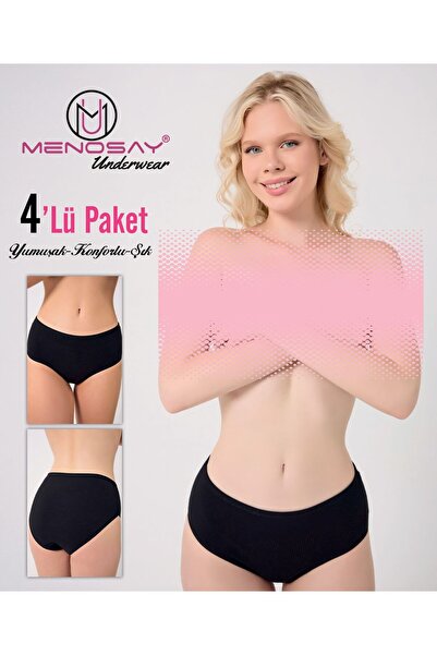 MENOSAY 4'lü paket düz siyah bato külot