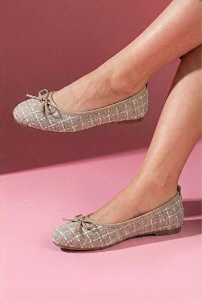 FUGA MODA Balerini din țesătură cu sclipici Lavinia Mink cu mini fundă