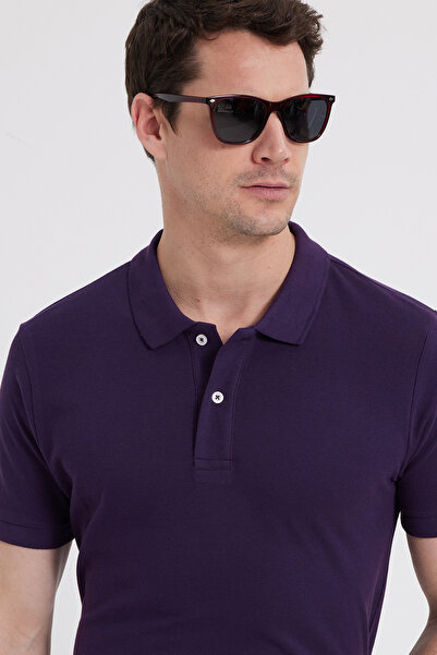 Tudors Tricou pentru bărbați, slim fit, 100% bumbac, mov, cu guler polo