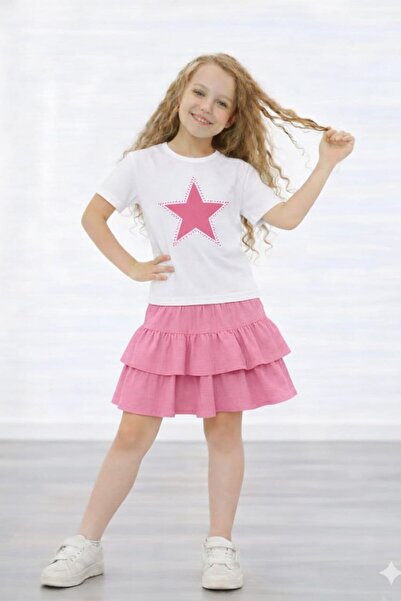 ARBİ kids Set complet pentru fete, cu top cu mâneci scurte cu imprimeu stele,...