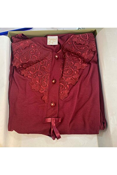 PİJAMİS Stretchy Fabric Lace Detailed Long Sleeve Women's Pajama Set