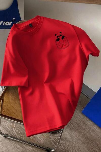 Oksit Cepte Panda Printed Oversize Unisex Cotton T-Shirt Oversized Large Size...