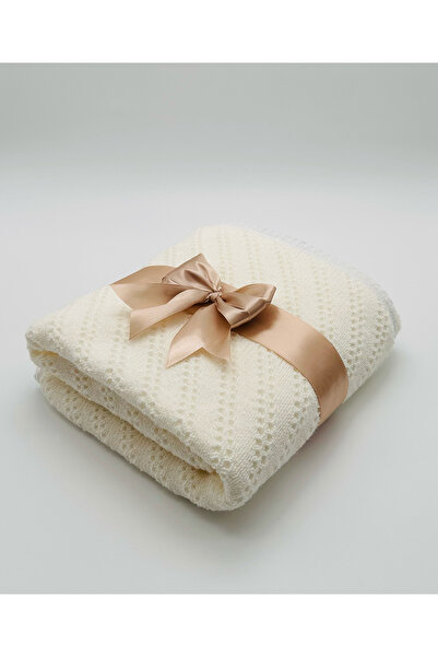 MOOKODI Knitted blanket lined with cocolino - cream with brown pamplica