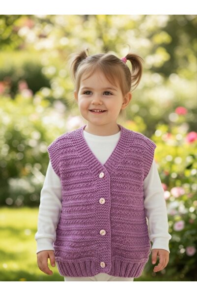 Ercahome tekstil Hand Knitted Cotton Thread Plum Unisex Vest
