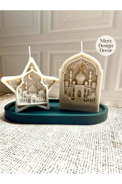 Merz Design Decor Dekoratif Tabak Üzerinde Ramazan Temalı Yıldız ve Cami %100...
