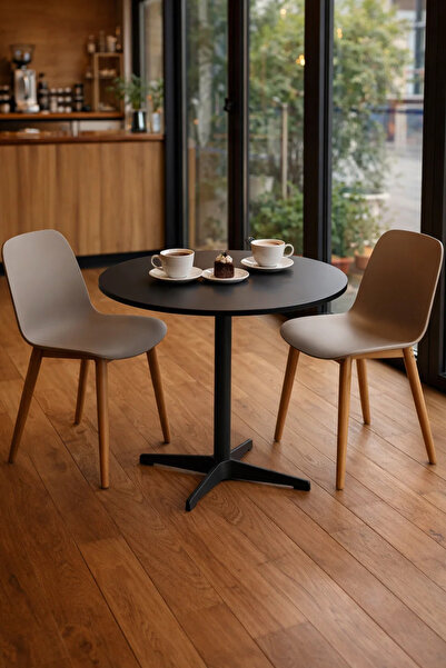 MARIA HOMES Stylish Black Round Dining Table 80cm Modern Bistro Coffee Table ...