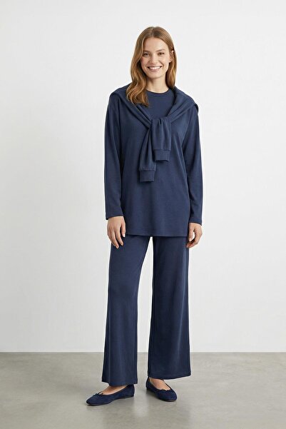 Puane Women's Crew Neck Relaxed Fit Pantsuit - 14460Tks - Navy