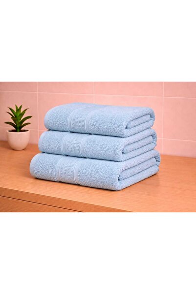 OEM Set 3 prosoape de baie Baby Blue din Bumbac 100% cu model grecesc, 70x130...