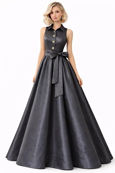 ALYEL NAKER Sleeveless & Belted Maxi Taffeta Stylish Shirt Dress
