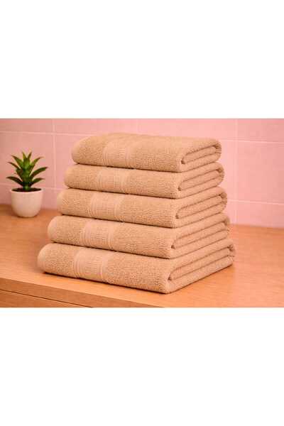 OEM Set of 5 Beige 100% Cotton Bath Towels with Patterned , 50x90 cm, 400 gra...
