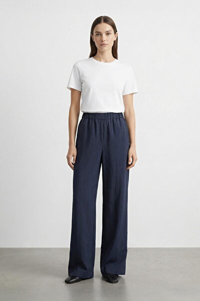 Puane Women's Elastic Waist Wide Leg Pants - 18285Pnt - Navy
